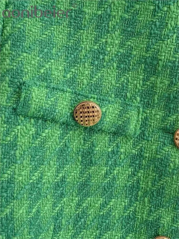 Aonibeier 2023 Proljeće Ženska jakna od tvida Traf Metalni gumbi Sakoi u obliku ptičje zube Ženski chic topovi Skraćeni kaputi Zeleni