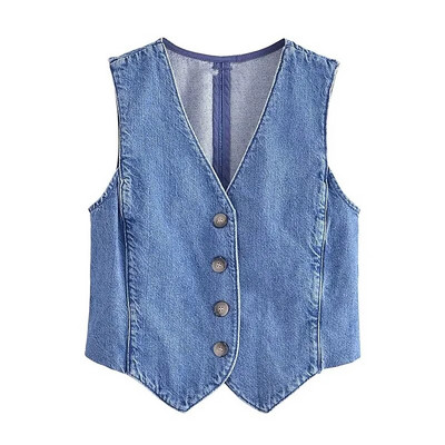 TRAF Naiste Denim Vest Mood Denim Varrukateta Vestid Naistele Jakid Lühikesed Komplektid Tänav Uus Ülerõivad Põhjuslik Naiste vest top