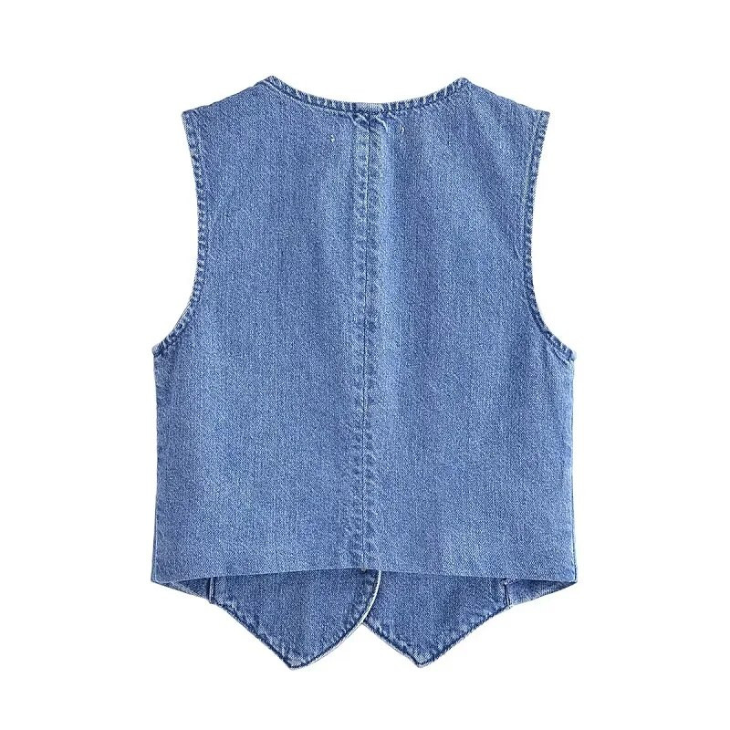 TRAF Naiste Denim Vest Mood Denim Varrukateta Vestid Naistele Jakid Lühikesed Komplektid Tänav Uus Ülerõivad Põhjuslik Naiste vest top