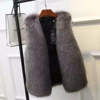 Γυναικείο γούνινο γιλέκο 2023 Νέο γυναικείο γιλέκο Faux Fox Fur Foat Χειμερινά μπουφάν μεγάλου μεγέθους Παχύ ζεστό αμάνικο πανωφόρι μπλούζα