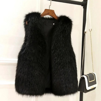 Γυναικείο γούνινο γιλέκο 2023 Νέο γυναικείο γιλέκο Faux Fox Fur Foat Χειμερινά μπουφάν μεγάλου μεγέθους Παχύ ζεστό αμάνικο πανωφόρι μπλούζα