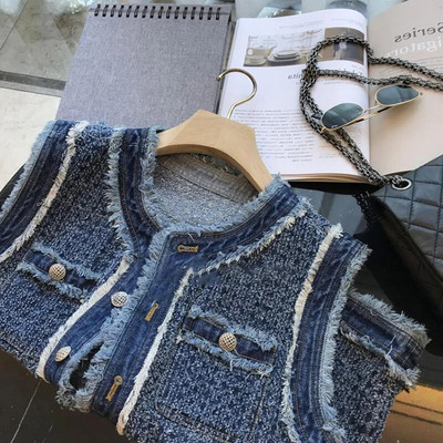 2023 Καλοκαίρι Κορεάτικο στυλ Casual αμάνικο τζιν γιλέκο Γυναικεία μόδα Street Style Μπλε Y2K Loose μονό παλτό