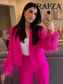 TRAFZA Summer New Fashion Γυναικείο ροζ μακρυμάνικο πέτο φαρδιά παλτό Γυναικείο μπουφάν με πούπουλα συνονθύλευμα κουμπιά διακοσμητικά παλτό κοστουμιών