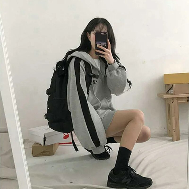 Γυναικεία φούτερ με φερμουάρ WEIRDO Casual Oversized με κουκούλα Κορεάτικου στιλ Hoodies Harajuku Μασίφ μακρυμάνικο γυναικείο μπουφάν Μεγάλα παλτό