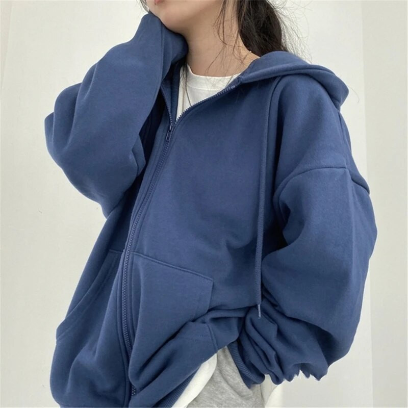 Γυναικεία φούτερ με φερμουάρ WEIRDO Casual Oversized με κουκούλα Κορεάτικου στιλ Hoodies Harajuku Μασίφ μακρυμάνικο γυναικείο μπουφάν Μεγάλα παλτό