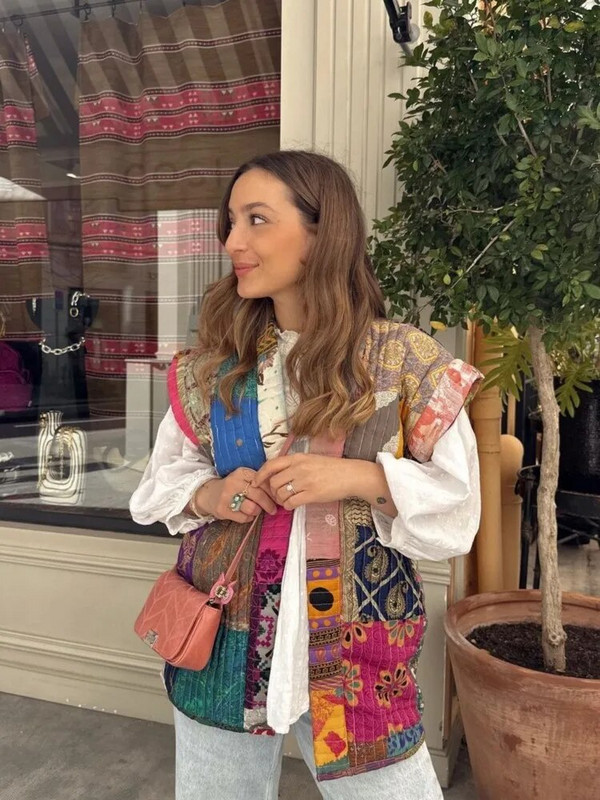 Εκτυπωμένα φλοράλ γιλέκα συνονθύλευμα για γυναίκες Γλυκά αμάνικα στάμπα Φαρδιά γιλέκα 2023 Φθινοπωρινό Vintage Lady Streetwear γιλέκο