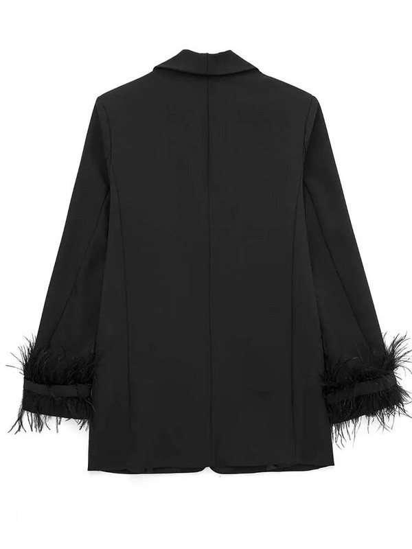 KLKXMYT TRAF plunksnų švarkas, moteriškas, juodas švarkas su sagomis Moteriški drabužiai biure ilgomis rankovėmis Moteriški švarkai Gatvės drabužiai Žieminiai moteriški paltai