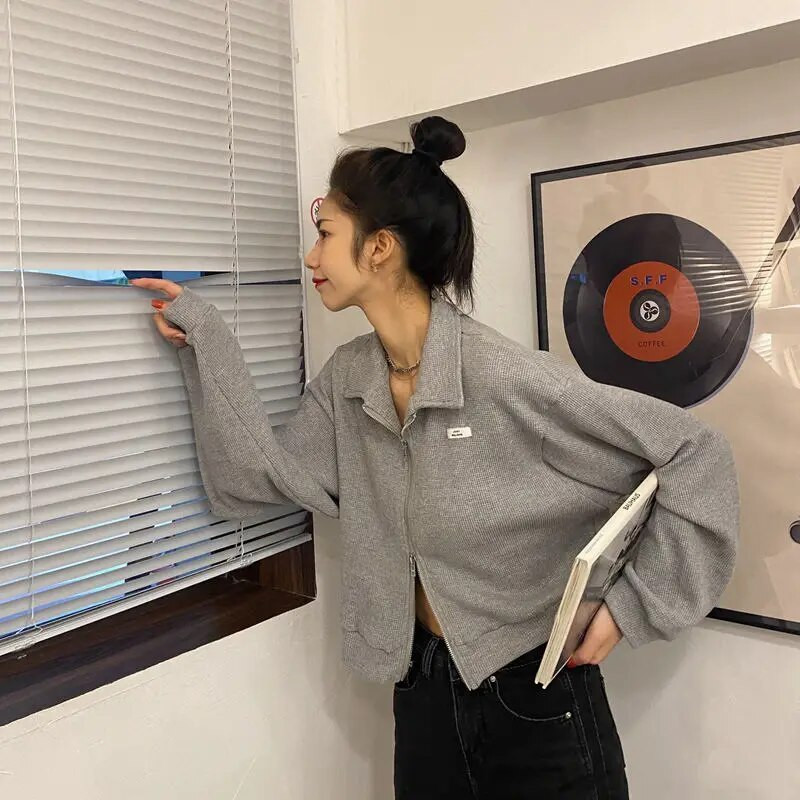 Φούτερ Γυναικεία με μοντέρνο φερμουάρ παντός αγώνα Μοντέρνο κορεατικό στυλ Harajuku Ins Retro Autumn Casual Office Ladies Daily New Arrival