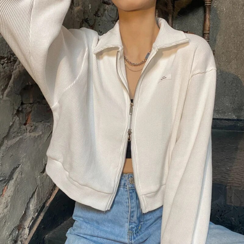 Φούτερ Γυναικεία με μοντέρνο φερμουάρ παντός αγώνα Μοντέρνο κορεατικό στυλ Harajuku Ins Retro Autumn Casual Office Ladies Daily New Arrival