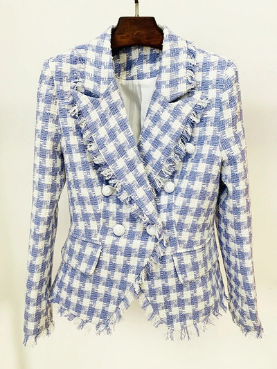 HIGH STREET Uusimad 2023. aasta sügistalvine disainjakk, naiste lõvinööbid, tuttidega narmastega ruuduline segu, tviid bleiser