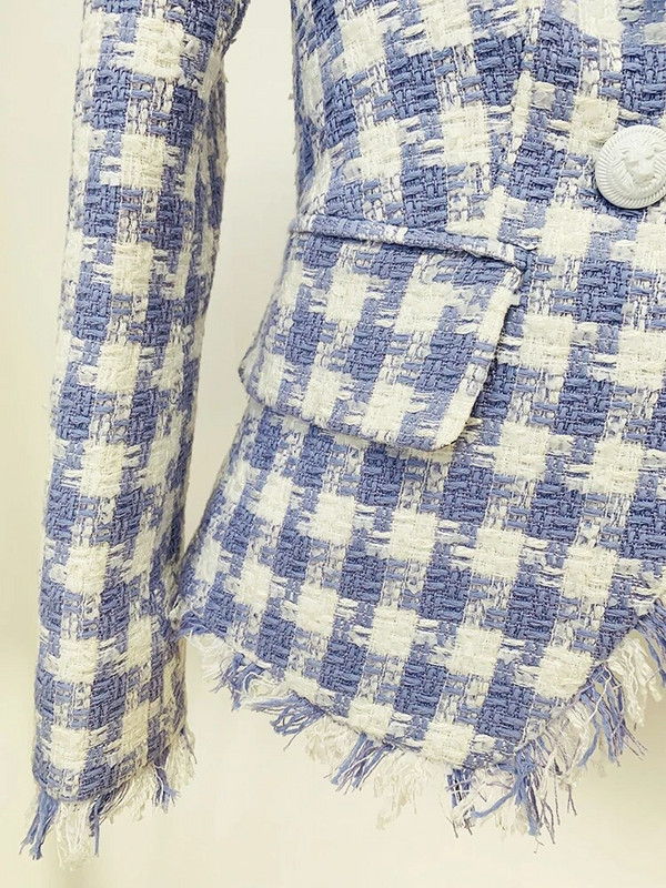 HIGH STREET Uusimad 2023. aasta sügistalvine disainjakk, naiste lõvinööbid, tuttidega narmastega ruuduline segu, tviid bleiser