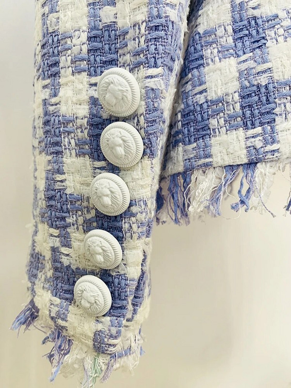 HIGH STREET Uusimad 2023. aasta sügistalvine disainjakk, naiste lõvinööbid, tuttidega narmastega ruuduline segu, tviid bleiser