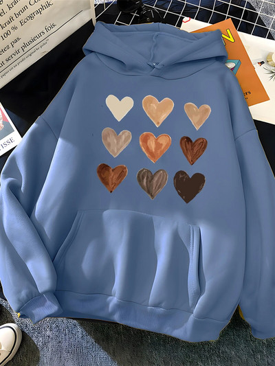 Hirsionsan Harajuku Südameprinteriga naiste dressipluus 2023 Uus talvine pehme vabaaja avar, soe naiste kapuuts Fliisist naisteriided