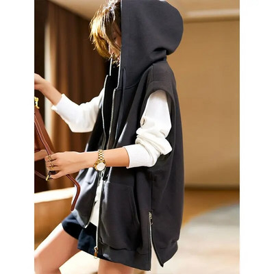 L-4XL Laisvos paprastos liemenės su gobtuvu, Moteriškos BF Unisex gatvės apranga Visoms rungtynėms laisvalaikis sportiškas stilius studentams senovinis paltas be rankovių rudeninis