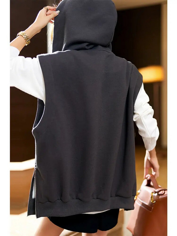 L-4XL Laisvos paprastos liemenės su gobtuvu, Moteriškos BF Unisex gatvės apranga Visoms rungtynėms laisvalaikis sportiškas stilius studentams senovinis paltas be rankovių rudeninis