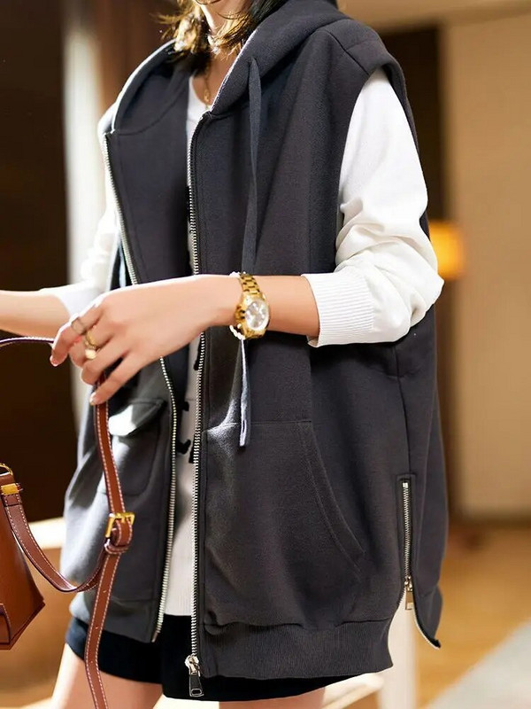 L-4XL Laisvos paprastos liemenės su gobtuvu, Moteriškos BF Unisex gatvės apranga Visoms rungtynėms laisvalaikis sportiškas stilius studentams senovinis paltas be rankovių rudeninis