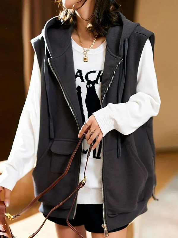 L-4XL Laisvos paprastos liemenės su gobtuvu, Moteriškos BF Unisex gatvės apranga Visoms rungtynėms laisvalaikis sportiškas stilius studentams senovinis paltas be rankovių rudeninis