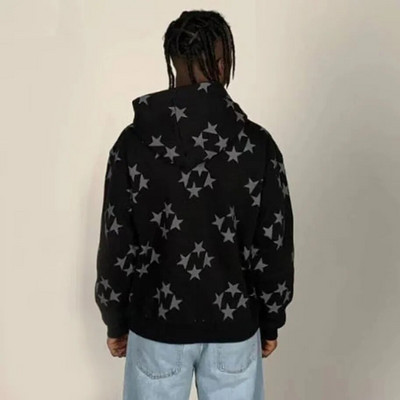 Γυναικεία Vintage Star Print Hoodies Fashion Casual με φερμουάρ και μακρυμάνικο φαρδύ μπουφάν Φούτερ Harajuku με κουκούλα Y2k Streetwear