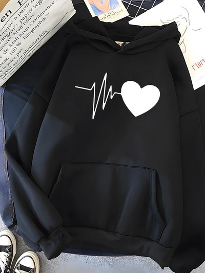 Hirsionsan Heart Print naiste dressipluus Pehme vabaaja vintage naiste pusad 2023 Talvine uued soojad fliisist üliõpilastopid Y2k