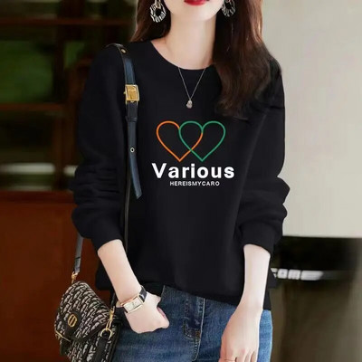 Ανοιξιάτικη φθινοπωρινή εκτύπωση με φιόγκο Χαλαρά, casual βαμβακερά γυναικεία φούτερ πουλόβερ με όλα τα ταιριαστά κορυφαία γυναικεία άνετα ρούχα