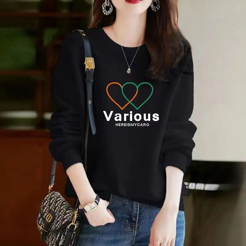 Ανοιξιάτικη φθινοπωρινή εκτύπωση με φιόγκο Χαλαρά, casual βαμβακερά γυναικεία φούτερ πουλόβερ με όλα τα ταιριαστά κορυφαία γυναικεία άνετα ρούχα