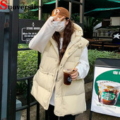 Talvine kapuutsiga suur 4xl vest soe puhvis varrukateta jakid, paksud puuvillased Chaleco mood reguleeritava vöökohaga vest