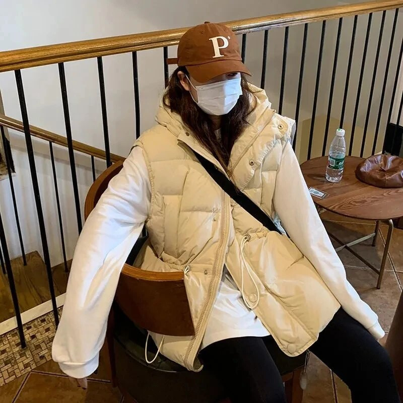 Talvine kapuutsiga suur 4xl vest soe puhvis varrukateta jakid, paksud puuvillased Chaleco mood reguleeritava vöökohaga vest