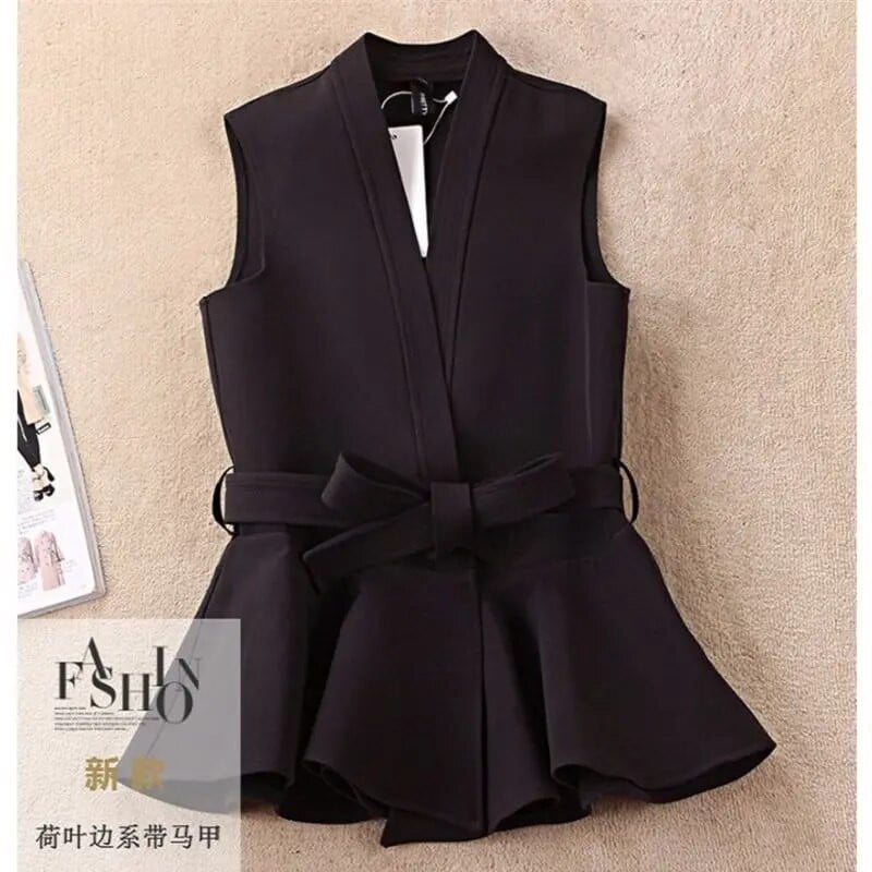 2023 Νέα άνοιξη για γυναίκες casual κοντό αμάνικο φανελάκι Γυναικεία vintage αμάνικα μπλούζες Γυναικείες μπλούζες με φιόγκους βολάν με ζώνη A194