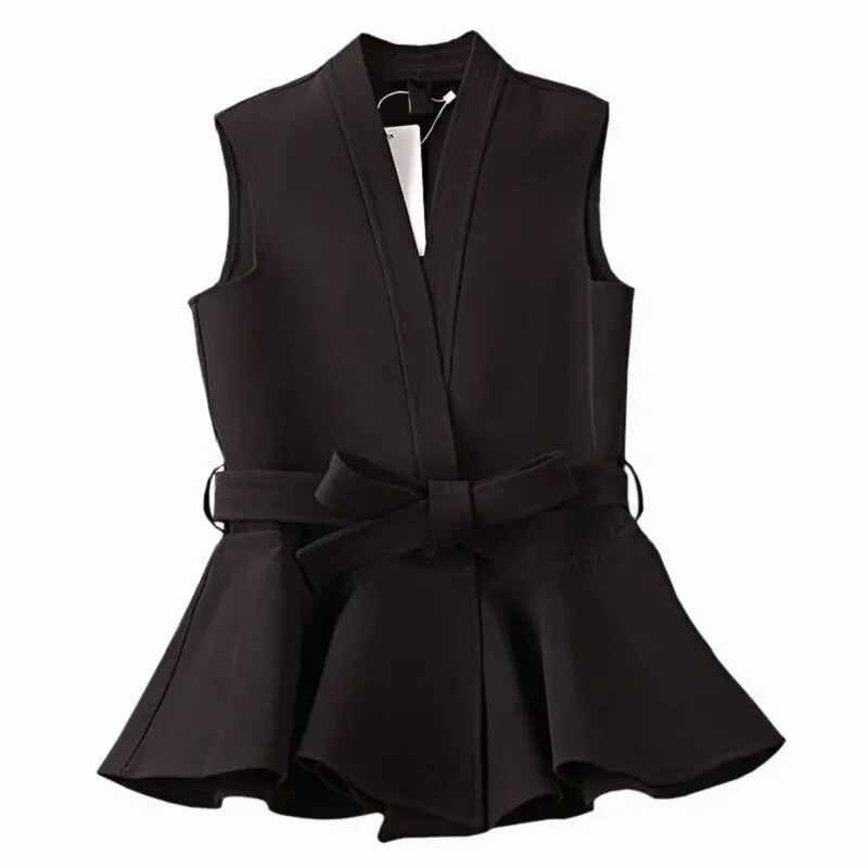 2023 Νέα άνοιξη για γυναίκες casual κοντό αμάνικο φανελάκι Γυναικεία vintage αμάνικα μπλούζες Γυναικείες μπλούζες με φιόγκους βολάν με ζώνη A194