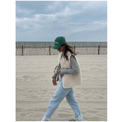 Μαλλί αρνί Γυναικείο γιλέκο Μόδα Αμάνικο Βαμβάκι Ζεστό Παχύ Γυναικείο Γιλέκο 2023 Χειμώνας Μασίφ Χαλαρά Γυναικεία Μπουφάν