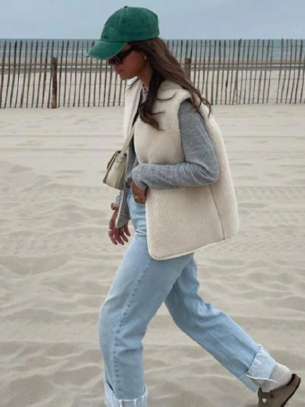 Μαλλί αρνί Γυναικείο γιλέκο Μόδα Αμάνικο Βαμβάκι Ζεστό Παχύ Γυναικείο Γιλέκο 2023 Χειμώνας Μασίφ Χαλαρά Γυναικεία Μπουφάν