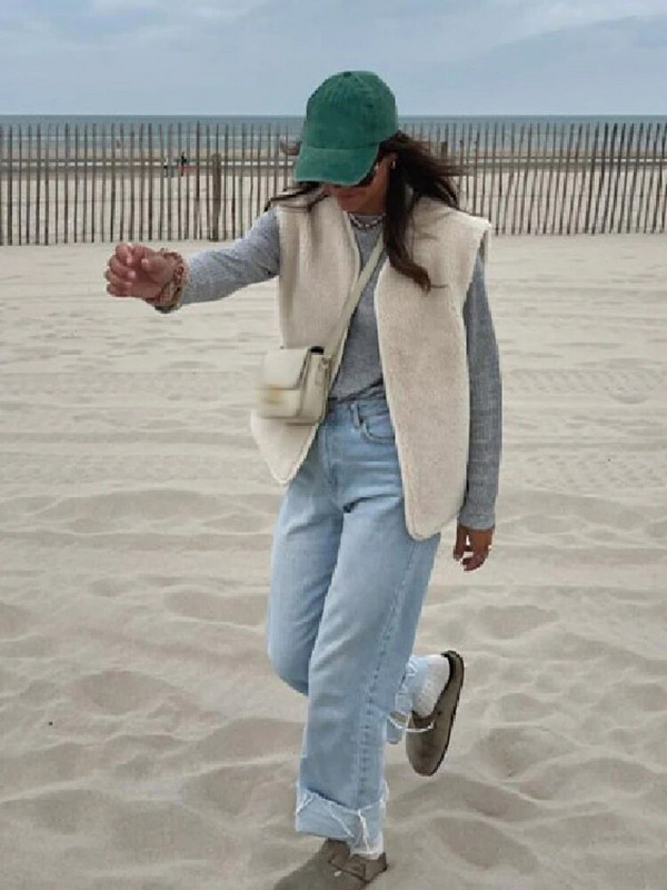 Μαλλί αρνί Γυναικείο γιλέκο Μόδα Αμάνικο Βαμβάκι Ζεστό Παχύ Γυναικείο Γιλέκο 2023 Χειμώνας Μασίφ Χαλαρά Γυναικεία Μπουφάν