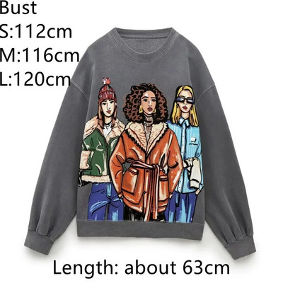 EDSA naiste vabaaja tüdrukute dressipluus 2023, uus moodne naiste ümarkaelus, pikkade varrukatega pleekinud efektiga kapuuts, šikk pullover