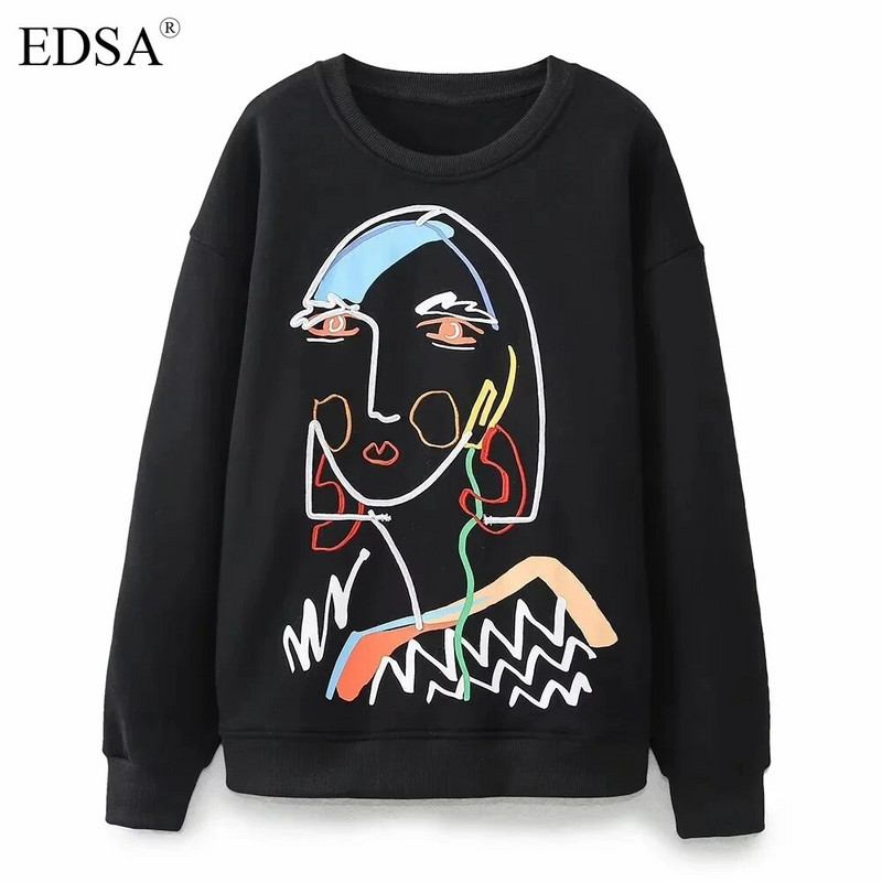 EDSA naiste vabaaja tüdrukute dressipluus 2023, uus moodne naiste ümarkaelus, pikkade varrukatega pleekinud efektiga kapuuts, šikk pullover