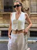 SLTNX TRAF Fashion Moteriška liemenė 2023 m. Vasaros prašmatnios V formos iškirptės liemenės be rankovių, moteriškos moteriškos baltos liemenės.