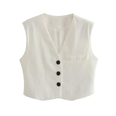 SLTNX TRAF Fashion Moteriška liemenė 2023 m. Vasaros prašmatnios V formos iškirptės liemenės be rankovių, moteriškos moteriškos baltos liemenės.