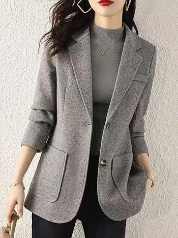 Zoki Harajuku Γκρι Tweed Blazer Γυναικείο ρετρό κομψό μακρυμάνικο γραφείο Γυναικείο κοστούμι παλτό casual Fall Fall με απλά κουμπιά Σχέδιο μπουφάν