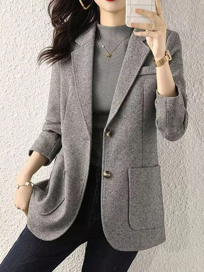 Zoki Harajuku hall Tweed bleiser naiste retroelegantne pikkade varrukatega kontoriülikonna mantel vabaaja sügise lihtsate nööpidega disainjakk