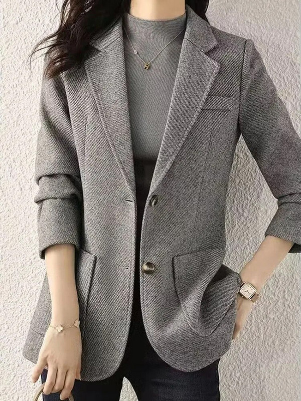 Zoki Harajuku hall Tweed bleiser naiste retroelegantne pikkade varrukatega kontoriülikonna mantel vabaaja sügise lihtsate nööpidega disainjakk
