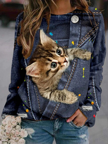 Lovely Cat Hoodie Γυναικεία μόδα Φούτερ με λαιμόκοψη Γυναικείες φούτερ Kawaii πουλόβερ Y2k Παλτό Kawaii Ρούχα Ανοιξιάτικα ρούχα με κουκούλα