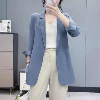 Άνοιξη Καλοκαίρι Λεπτά σακάκια Γυναικεία Ρούχα Μόδα Ιδιοσυγκρασία Μονόχρωμο Χαλαρό επαγγελματικό Casual Γραφείο Lady Korean Notched