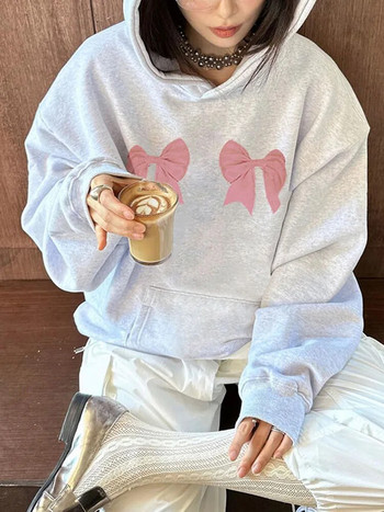 Weekeep Harajuku Bow Print Loose Hoodies Φθινοπωρινά casual φούτερ με κουκούλα με κουκούλα Γυναικεία πουλόβερ υπερμεγέθη y2k Street Style