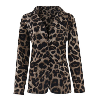 Дамски ежедневни жилетки с леопардов принт, палто, връхни дрехи с копчета, тънки блузи с V-образно деколте, тънък полиестерен спандекс, дамски блейзър