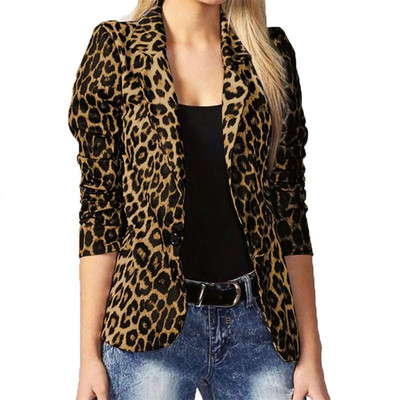 Ženska ležerna jakna s leopard printom, jakna, gornja odjeća s gumbima, tanke bluze, v-izrez, uski poliester, spandeks, ženski blejzer