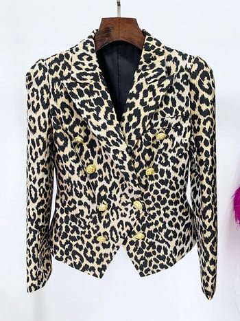 HIGH STREET Νεότερο 2023 σχεδιαστή γυναικείο μπουφάν με λεπτή εφαρμογή Lion Buttons Double Breasted Jackquard Leopard Blazer