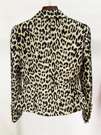 HIGH STREET Νεότερο 2023 σχεδιαστή γυναικείο μπουφάν με λεπτή εφαρμογή Lion Buttons Double Breasted Jackquard Leopard Blazer
