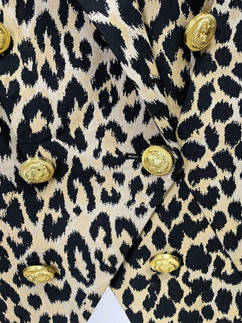 HIGH STREET Най-новото дизайнерско яке за 2023 г. Дамско прилепнало яке с копчета с лъв и двуредно жакардово сако с леопард