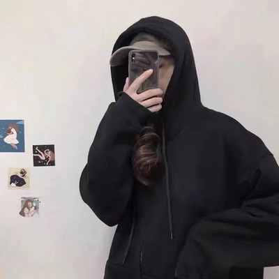 Xpqbb Μαύρα γκρι φερμουάρ Γυναικείες κουκούλες Φθινοπωρινό Χειμώνας Υπερμεγέθη casual φούτερ με κουκούλα Γυναικεία χοντρά φλις ζεστά παλτό