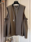 Ανοιξιάτικο γιλέκο φόρμας για γυναίκες Vintage αμάνικο φαρδύ καφέ γιλέκο Κορεάτικο επώνυμο επώνυμα γιλέκο Streetwear