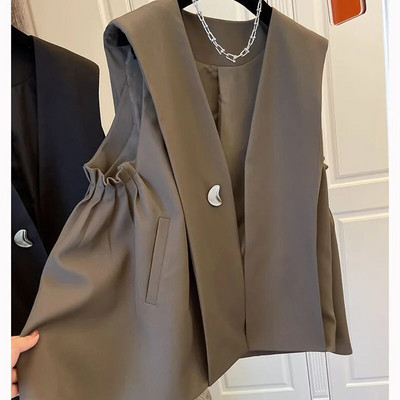 Ανοιξιάτικο γιλέκο φόρμας για γυναίκες Vintage αμάνικο φαρδύ καφέ γιλέκο Κορεάτικο επώνυμο επώνυμα γιλέκο Streetwear